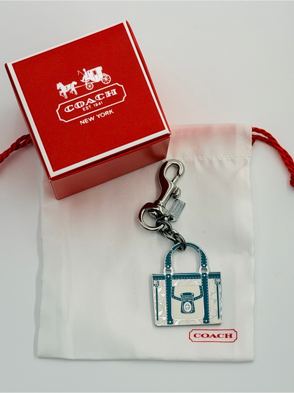NWOT Vintage Coach Teal Enamel Tote Purse Bag Charm